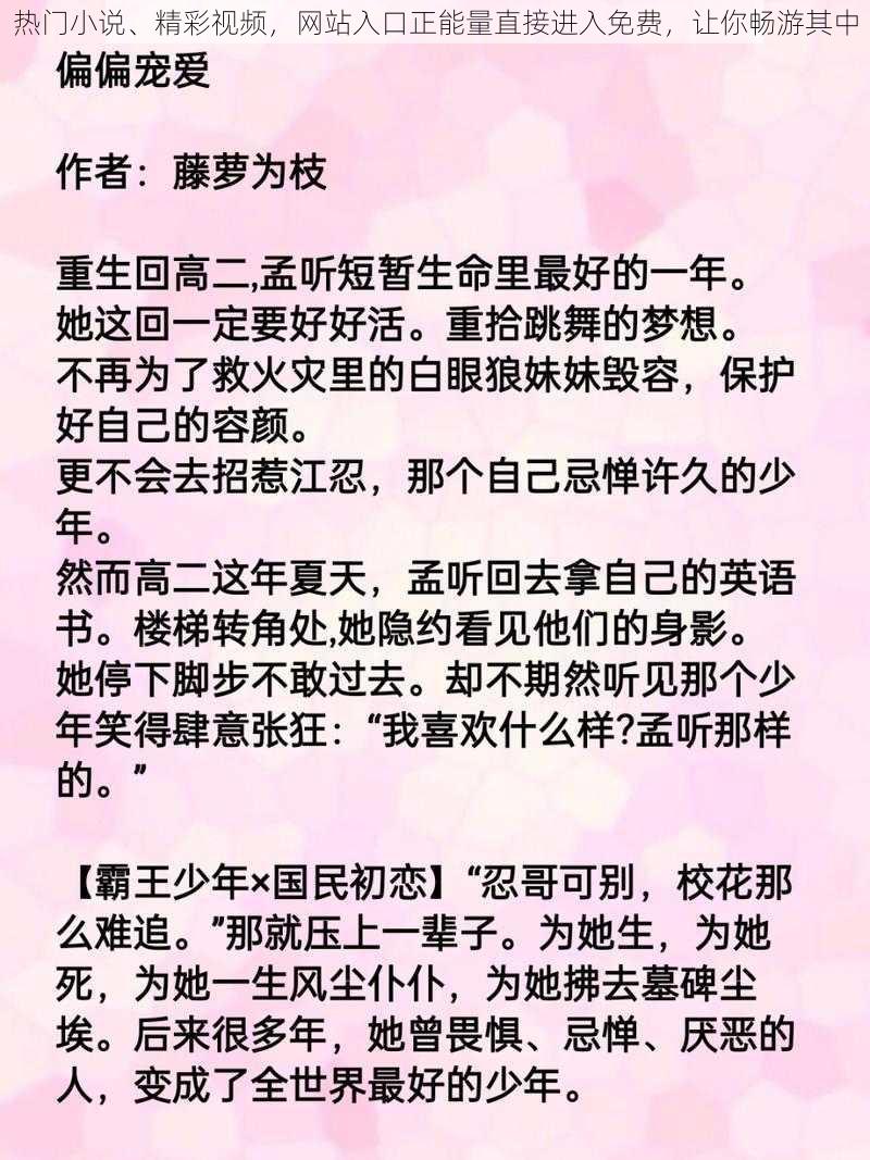 热门小说、精彩视频，网站入口正能量直接进入免费，让你畅游其中