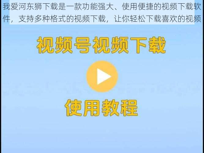 我爱河东狮下载是一款功能强大、使用便捷的视频下载软件，支持多种格式的视频下载，让你轻松下载喜欢的视频