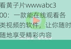 看黄子片wwwabc300：一款能在线观看各类视频的软件，让你随时随地享受精彩内容