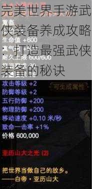 完美世界手游武侠装备养成攻略：打造最强武侠装备的秘诀