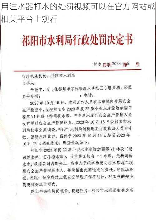 用注水器打水的处罚视频可以在官方网站或相关平台上观看