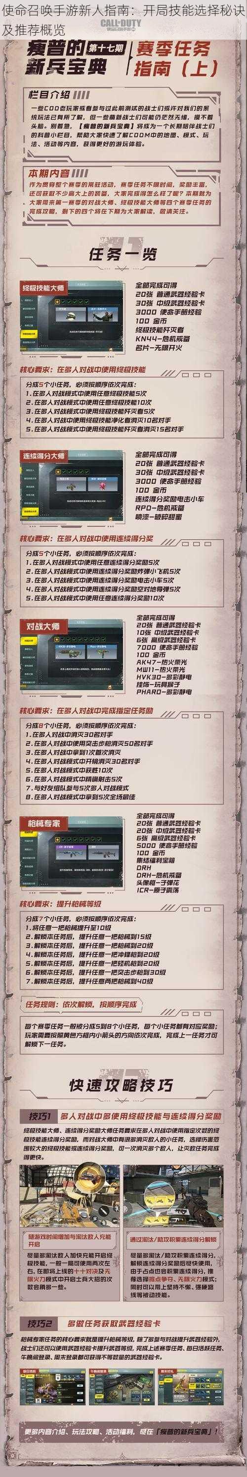 使命召唤手游新人指南：开局技能选择秘诀及推荐概览