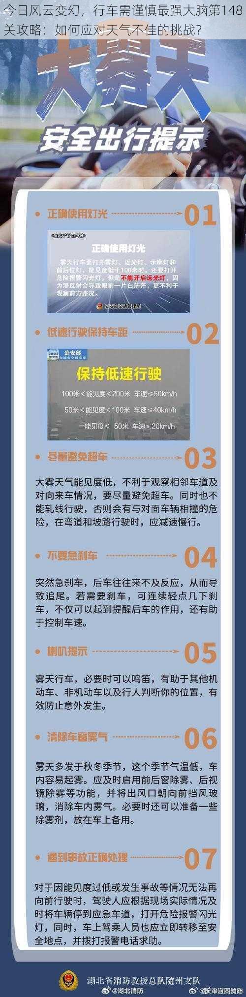 今日风云变幻，行车需谨慎最强大脑第148关攻略：如何应对天气不佳的挑战？