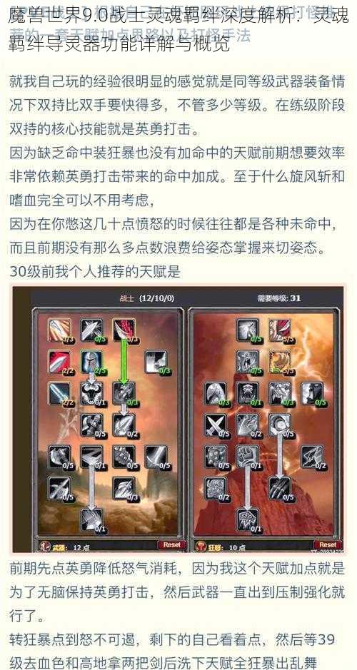 魔兽世界9.0战士灵魂羁绊深度解析：灵魂羁绊导灵器功能详解与概览