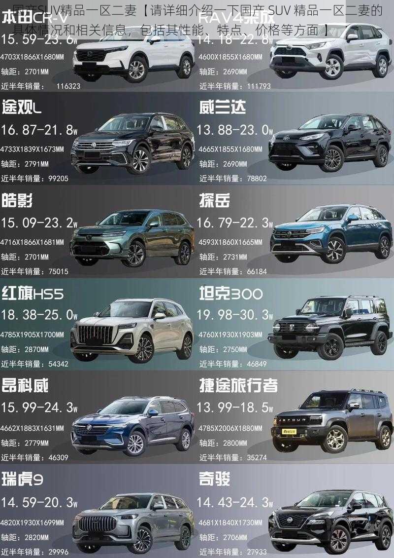 国产SUV精品一区二妻【请详细介绍一下国产 SUV 精品一区二妻的具体情况和相关信息，包括其性能、特点、价格等方面 】