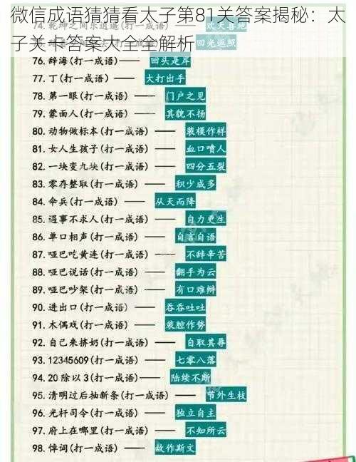 微信成语猜猜看太子第81关答案揭秘：太子关卡答案大全全解析