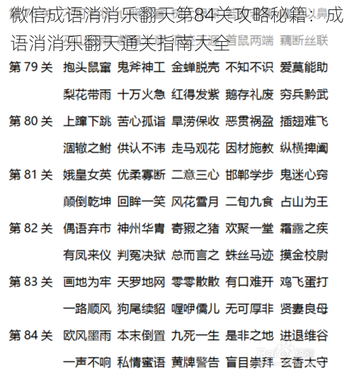 微信成语消消乐翻天第84关攻略秘籍：成语消消乐翻天通关指南大全