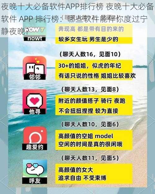 夜晚十大必备软件APP排行榜 夜晚十大必备软件 APP 排行榜：哪些软件能伴你度过宁静夜晚？