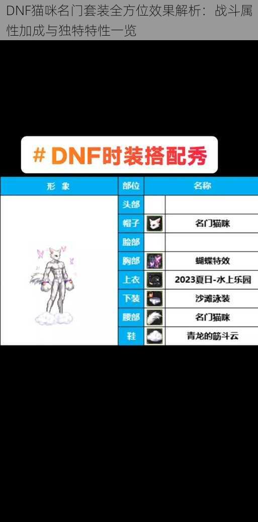 DNF猫咪名门套装全方位效果解析：战斗属性加成与独特特性一览