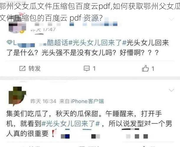 鄂州父女瓜文件压缩包百度云pdf,如何获取鄂州父女瓜文件压缩包的百度云 pdf 资源？