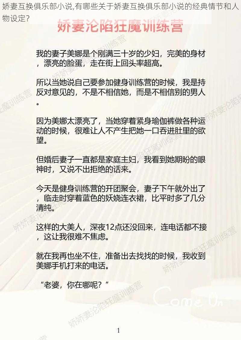 娇妻互换俱乐部小说,有哪些关于娇妻互换俱乐部小说的经典情节和人物设定？