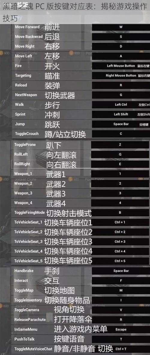 黑暗之魂 PC 版按键对应表：揭秘游戏操作技巧