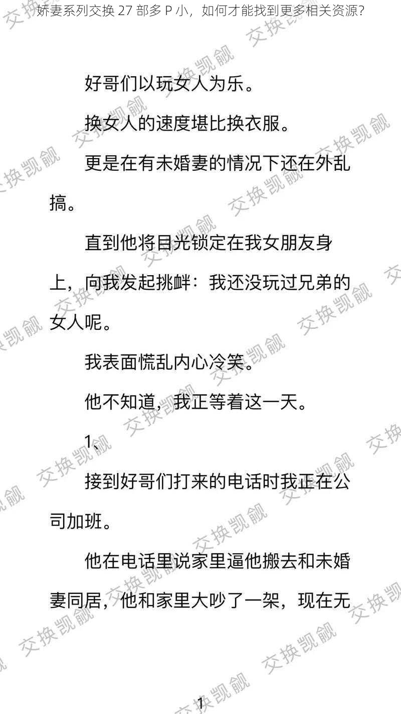 娇妻系列交换 27 部多 P 小，如何才能找到更多相关资源？