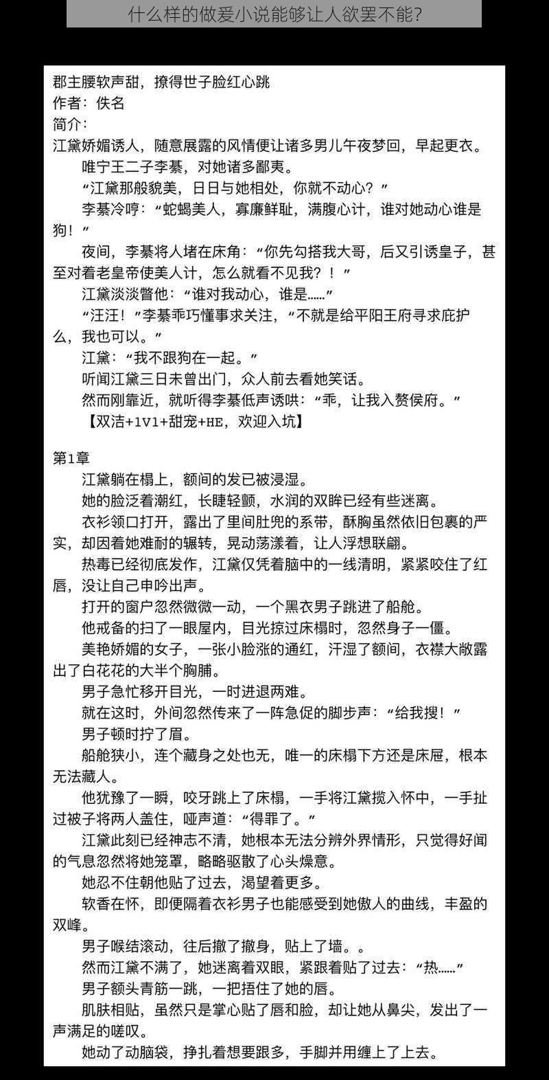 什么样的做爰小说能够让人欲罢不能？