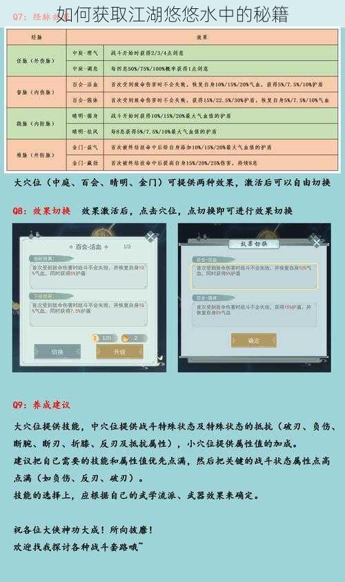 如何获取江湖悠悠水中的秘籍