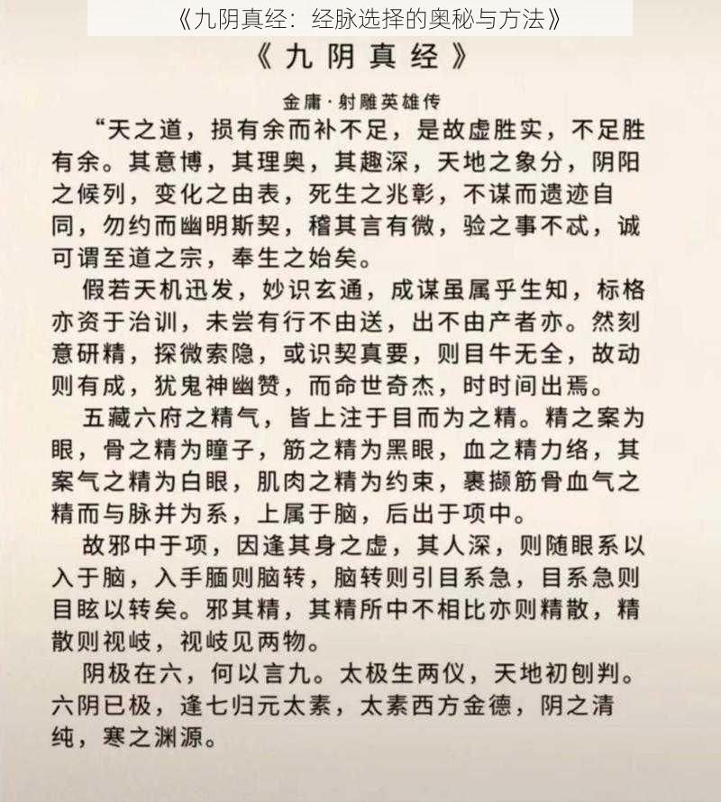 《九阴真经：经脉选择的奥秘与方法》